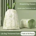 Thickened drawstring garbage bag with lily flower print, 45x45cm size, 50 bags per roll - Double Sided Thickening 2.0 Mil / Drawstring-50 Pcs-45x45cm