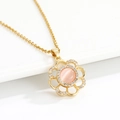 Elegant rotating flower necklace with pink cat eye stone and gold double-layer chain - Pendant Only