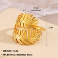 18K gold plated stainless steel leaf ring with an adjustable open design for women - 697-1 Double Feather / Gold