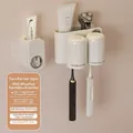 Porte-brosse à dents mural blanc crème avec distributeur de dentifrice automatique - Deux Gobelets avec Distributeur