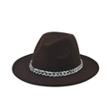 Elegant dark brown felt fedora hat featuring a stylish marble-patterned grey chain band - Dark Brown