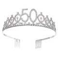 Corona d'argento per il 50° compleanno con strass e pettini per capelli integrati - 50 Compleanno Argento