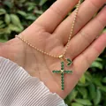 18K vergulde ketting met kruis en hart hangers bezet met groene zirkonia steentjes - Kruis en Hart Hanger (Groen B) / Groen B
