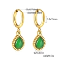 Detail of 18k gold plated stainless steel fan earrings with green teardrop stones - Teardrop Green Gemstone Hoop Earrings