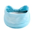 Dettaglio fascia elastica azzurra con nodo per yoga e trucco in tessuto morbido - Blu Trasparente
