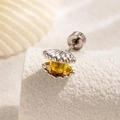 Titanium steel shell screw back stud earring with silver finish and amber pearl inlay - Yellow (A476-7#)