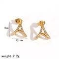Elegant gold A-shaped stainless steel earrings with white zircon inlays 14x13mm - Gold Letter A Shaped Style (TE60464-G)