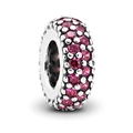 Sparkling pink rhinestone cylinder bead in polished silver metal for charm bracelets - Pink/Silver