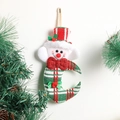Knitted Christmas snowman moon ornament with red bow and striped hat hanging decoration - Snowman Moon