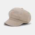 Vista lateral detallada de gorra newsboy de color sólido con textura de cuadros finos - M (56-58cm) / Caqui claro