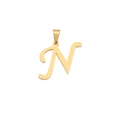 Polished 18K gold plated stainless steel letter N pendant with clasp on white background - Letter N