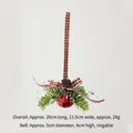 Christmas red bell ornament with pine cones, red berries and plaid bow tie decoration - 24g / Diameter 5cm