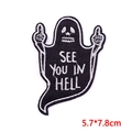 Macro shot of black ghost embroidered patch with SEE YOU IN HELL text 5.7x7.8cm - See You In Hell Ghost Style (PE6976CT)