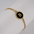Golden Figaro chain bracelet with black shell inlay featuring letter B pendant - Letter B / Gold/Black