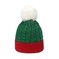 Berretto natalizio in maglia rossa e verde con trecce e pompon bianco morbido - Corpo Verde Bordo Rosso Stile Maglia a Trecce (B)