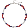 Verstellbare Baseball-Perlenkette für Herren mit rot, weiß und blau glitzernden 10mm Perlen - Rot, Weiß und Blau Strasskugel-Stil (2)