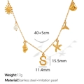18K gold plated stainless steel necklace with ocean charms and letter S pendant - Letter S (XL206)