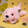 Pink glowing stuffed puppy plush toy with ON button in prone position for kids - Pink Embroidered Style