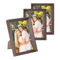 Three-piece set of dark brown wood grain picture frames with a minimalist design for tabletops - Walnut