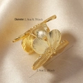 Macro view of gold flower ring with 1.8cm inner diameter and 2.8cm petal width - Radial Texture Flower Ring / Gold Plated