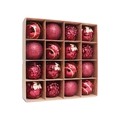 Set of 16 red Christmas ornaments in diverse textures like glitter and gold snowflakes - 16 Pieces Pack / Burgundy