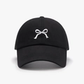Schwarze Baseballkappe mit Pferdeschwanz-Ausschnitt und weißer Schleifenstickerei - Schwarz