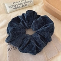 Oversized navy blue chenille polka dot scrunchie with soft plush texture for women - Ink Blue Velvet Solid Scrunchie