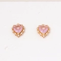 Detail of pink heart zircon pendant with gold metal base for DIY jewelry making - 15*16mm / Pink