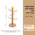 Solid wood jewelry organizer stand with tall yellow top sphere and multiple hanging hooks - Tall Yellow Ball Style