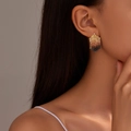 Boucles d'oreilles ovales élégantes avec strass en dégradé jaune et marron - Style Géométrique Dégradé Jaune Noir (KE014T-BK)