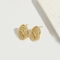 French retro gold plated textured shell stud earrings on minimalist stone display - Oval / Gold