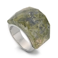 Exaggerated stainless steel ring with faceted green glass stone in silver finish - Size 7 / Green-Pink Textured Gemstone (KR82750-GC)