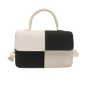 Borsa a tracolla minimalista a scacchi bianchi e neri con manico e dettagli dorati - Bianco