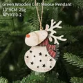 Weihnachts-Rentier-Anhänger aus Holz mit rotem Schal und Stern-Design - Nach Links Gerichtetes Holzfarbenes Hohles Rentier / 13x9cm
