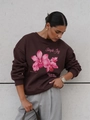 Donkerbruine oversized sweatshirt met bloemenprint en Simple Joy motief - S / Donkere Koffie (Dun)