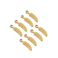 Set of eight golden stainless steel feather charms for DIY jewelry making and crafts - 22*5mm Feather Pendant / Gold