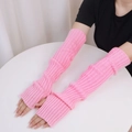 Knitted long pink fingerless arm warmers for women in 50cm soft thermal wool fabric - One Size / Pink