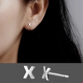 Minimalist S925 sterling silver stud earring featuring a polished letter X design - Letter X/Pair