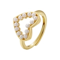 Close-up of heart shaped ring with white pearls and adjustable gold metal band - Gold Hollow Pearl Heart / Gold
