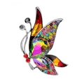 Elegant silver butterfly brooch with multicolored rhinestones and crystals on white background - Iridescent