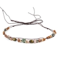 Ethnic bohemian braided rope accessory with natural stones, wooden beads, and golden metal accents - 13-Natural Stone Wood Beads