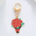 Floral red rose bouquet keychain with gold lobster clasp and red enamel finish - 6-Red Rose Bouquet