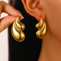 Modern teardrop-shaped stainless steel earrings in gold finish with a glossy metallic surface - 18K Gold Plated Double Drop (N-985)