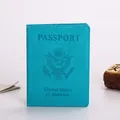 Lake blue PU leather passport cover featuring United States of America seal and text - Lake Blue Texture