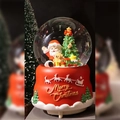 Boîte à musique boule de cristal de Noël avec Père Noël et ours sur socle doré - Moyen 80# Lumière LED + Chute de neige / 2512 Assis