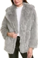 Manteau chic en fausse fourrure gris clair avec grand col à revers et style mi-long doux - XS / Gris Argent