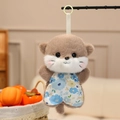 Cute otter plush keychain toy with blue floral dress and white hanging hook for bags - Otter