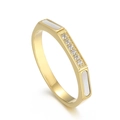 Anello ottagonale in acciaio dorato con conchiglia bianca e diamanti pavé - US 6 / Stile Oro (KR104135-YH)