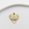 Golden heart-shaped pendant with cubic zirconia evil eye inlay and sunburst texture - Heart With Zircon Eye HY0012