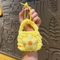 Handmade yellow crochet mini purse with beaded strap and checkered star charm - Pentagram Decor (Yellow)